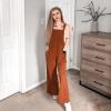 imageHappy Sailed Women Corduroy Overalls Winter Fall Casual Loose Sleeveless Adjustable Strap Wide Leg Jumpsuits with PocketsBrown