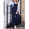 imageHappy Sailed Women Corduroy Overalls Winter Fall Casual Loose Sleeveless Adjustable Strap Wide Leg Jumpsuits with PocketsNavy Blue