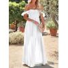 imageHappy Sailed Womens 2025 Summer Smocked Off The Shoulder Maxi Dresses Ruffle Short Sleeve A Line Side Slit SundressA White