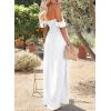 imageHappy Sailed Womens 2025 Summer Smocked Off The Shoulder Maxi Dresses Ruffle Short Sleeve A Line Side Slit SundressA White