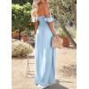imageHappy Sailed Womens 2025 Summer Smocked Off The Shoulder Maxi Dresses Ruffle Short Sleeve A Line Side Slit SundressB Blue