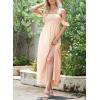 imageHappy Sailed Womens 2025 Summer Smocked Off The Shoulder Maxi Dresses Ruffle Short Sleeve A Line Side Slit SundressBeige