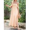 imageHappy Sailed Womens 2025 Summer Smocked Off The Shoulder Maxi Dresses Ruffle Short Sleeve A Line Side Slit SundressBeige