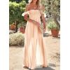imageHappy Sailed Womens 2025 Summer Smocked Off The Shoulder Maxi Dresses Ruffle Short Sleeve A Line Side Slit SundressBeige