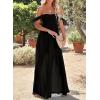imageHappy Sailed Womens 2025 Summer Smocked Off The Shoulder Maxi Dresses Ruffle Short Sleeve A Line Side Slit SundressBlack