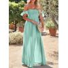 imageHappy Sailed Womens 2025 Summer Smocked Off The Shoulder Maxi Dresses Ruffle Short Sleeve A Line Side Slit SundressGreen