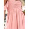 imageHappy Sailed Womens 2025 Summer Smocked Off The Shoulder Maxi Dresses Ruffle Short Sleeve A Line Side Slit SundressPink