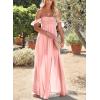 imageHappy Sailed Womens 2025 Summer Smocked Off The Shoulder Maxi Dresses Ruffle Short Sleeve A Line Side Slit SundressPink
