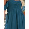 imageHappy Sailed Womens 2025 Summer Smocked Off The Shoulder Maxi Dresses Ruffle Short Sleeve A Line Side Slit SundressPrussian Blue