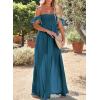 imageHappy Sailed Womens 2025 Summer Smocked Off The Shoulder Maxi Dresses Ruffle Short Sleeve A Line Side Slit SundressPrussian Blue