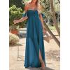 imageHappy Sailed Womens 2025 Summer Smocked Off The Shoulder Maxi Dresses Ruffle Short Sleeve A Line Side Slit SundressPrussian Blue