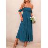 imageHappy Sailed Womens 2025 Summer Smocked Off The Shoulder Maxi Dresses Ruffle Short Sleeve A Line Side Slit SundressPrussian Blue