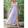 imageHappy Sailed Womens 2025 Summer Smocked Off The Shoulder Maxi Dresses Ruffle Short Sleeve A Line Side Slit SundressPurple