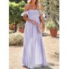 imageHappy Sailed Womens 2025 Summer Smocked Off The Shoulder Maxi Dresses Ruffle Short Sleeve A Line Side Slit SundressPurple