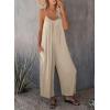 imageHappy Sailed Womens Casual Jumpsuits Loose Overalls Summer Sleeveless Stretchy Wide Leg Long Pants Romper with PocketsA Solid Apricot