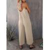 imageHappy Sailed Womens Casual Jumpsuits Loose Overalls Summer Sleeveless Stretchy Wide Leg Long Pants Romper with PocketsA Solid Apricot