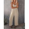 imageHappy Sailed Womens Casual Jumpsuits Loose Overalls Summer Sleeveless Stretchy Wide Leg Long Pants Romper with PocketsA Solid Apricot