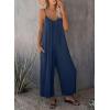 imageHappy Sailed Womens Casual Jumpsuits Loose Overalls Summer Sleeveless Stretchy Wide Leg Long Pants Romper with PocketsA Solid Blue 2