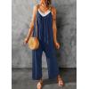 imageHappy Sailed Womens Casual Jumpsuits Loose Overalls Summer Sleeveless Stretchy Wide Leg Long Pants Romper with PocketsA Solid Blue 2
