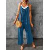 imageHappy Sailed Womens Casual Jumpsuits Loose Overalls Summer Sleeveless Stretchy Wide Leg Long Pants Romper with PocketsA Solid Blue 3