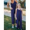 imageHappy Sailed Womens Casual Jumpsuits Loose Overalls Summer Sleeveless Stretchy Wide Leg Long Pants Romper with PocketsA Solid Blue
