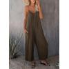 imageHappy Sailed Womens Casual Jumpsuits Loose Overalls Summer Sleeveless Stretchy Wide Leg Long Pants Romper with PocketsA Solid Brown