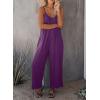 imageHappy Sailed Womens Casual Jumpsuits Loose Overalls Summer Sleeveless Stretchy Wide Leg Long Pants Romper with PocketsA Solid Dark Purple