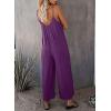 imageHappy Sailed Womens Casual Jumpsuits Loose Overalls Summer Sleeveless Stretchy Wide Leg Long Pants Romper with PocketsA Solid Dark Purple