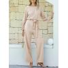 imageHappy Sailed Womens Dressy Jumpsuits Long Sleeve Belted Wide Leg Pant Romper Jumpsuit Wedding Guest OutfitsApricot