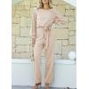 imageHappy Sailed Womens Dressy Jumpsuits Long Sleeve Belted Wide Leg Pant Romper Jumpsuit Wedding Guest OutfitsApricot