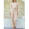 imageHappy Sailed Womens Dressy Jumpsuits Long Sleeve Belted Wide Leg Pant Romper Jumpsuit Wedding Guest OutfitsApricot