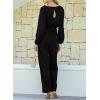 imageHappy Sailed Womens Dressy Jumpsuits Long Sleeve Belted Wide Leg Pant Romper Jumpsuit Wedding Guest OutfitsBlack