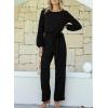 imageHappy Sailed Womens Dressy Jumpsuits Long Sleeve Belted Wide Leg Pant Romper Jumpsuit Wedding Guest OutfitsBlack