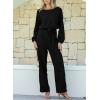 imageHappy Sailed Womens Dressy Jumpsuits Long Sleeve Belted Wide Leg Pant Romper Jumpsuit Wedding Guest OutfitsBlack
