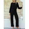 imageHappy Sailed Womens Dressy Jumpsuits Long Sleeve Belted Wide Leg Pant Romper Jumpsuit Wedding Guest OutfitsBlack