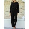 imageHappy Sailed Womens Dressy Jumpsuits Long Sleeve Belted Wide Leg Pant Romper Jumpsuit Wedding Guest OutfitsBlack