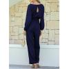 imageHappy Sailed Womens Dressy Jumpsuits Long Sleeve Belted Wide Leg Pant Romper Jumpsuit Wedding Guest OutfitsBlue