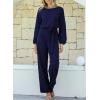 imageHappy Sailed Womens Dressy Jumpsuits Long Sleeve Belted Wide Leg Pant Romper Jumpsuit Wedding Guest OutfitsBlue