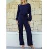 imageHappy Sailed Womens Dressy Jumpsuits Long Sleeve Belted Wide Leg Pant Romper Jumpsuit Wedding Guest OutfitsBlue