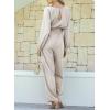 imageHappy Sailed Womens Dressy Jumpsuits Long Sleeve Belted Wide Leg Pant Romper Jumpsuit Wedding Guest OutfitsGray