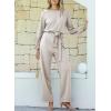 imageHappy Sailed Womens Dressy Jumpsuits Long Sleeve Belted Wide Leg Pant Romper Jumpsuit Wedding Guest OutfitsGray