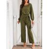 imageHappy Sailed Womens Dressy Jumpsuits Long Sleeve Belted Wide Leg Pant Romper Jumpsuit Wedding Guest OutfitsGreen