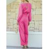 imageHappy Sailed Womens Dressy Jumpsuits Long Sleeve Belted Wide Leg Pant Romper Jumpsuit Wedding Guest OutfitsHot Pink