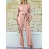imageHappy Sailed Womens Dressy Jumpsuits Long Sleeve Belted Wide Leg Pant Romper Jumpsuit Wedding Guest OutfitsPink