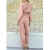 imageHappy Sailed Womens Dressy Jumpsuits Long Sleeve Belted Wide Leg Pant Romper Jumpsuit Wedding Guest OutfitsPink