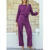 imageHappy Sailed Womens Dressy Jumpsuits Long Sleeve Belted Wide Leg Pant Romper Jumpsuit Wedding Guest OutfitsPurple