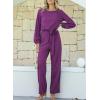 imageHappy Sailed Womens Dressy Jumpsuits Long Sleeve Belted Wide Leg Pant Romper Jumpsuit Wedding Guest OutfitsPurple
