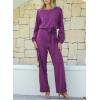 imageHappy Sailed Womens Dressy Jumpsuits Long Sleeve Belted Wide Leg Pant Romper Jumpsuit Wedding Guest OutfitsPurple