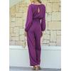 imageHappy Sailed Womens Dressy Jumpsuits Long Sleeve Belted Wide Leg Pant Romper Jumpsuit Wedding Guest OutfitsPurple
