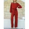 imageHappy Sailed Womens Dressy Jumpsuits Long Sleeve Belted Wide Leg Pant Romper Jumpsuit Wedding Guest OutfitsRed